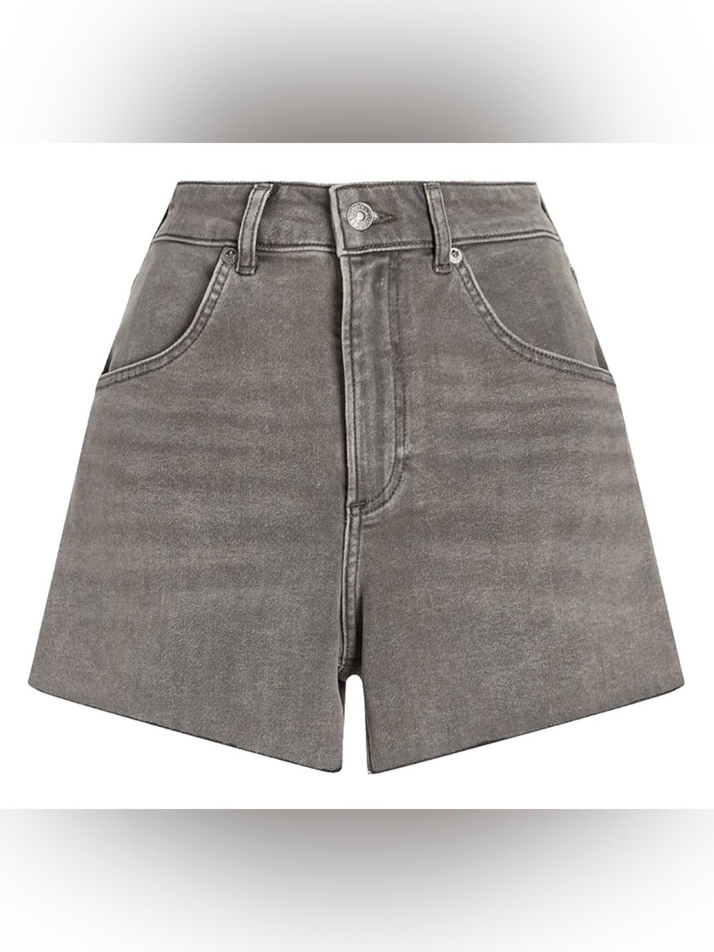 Express Gray Wash Super High Rise Curvy Mom Shorts